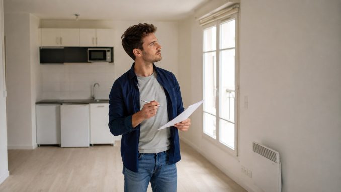 Jeune locataire faisant l'état des lieux de sortie de son studio