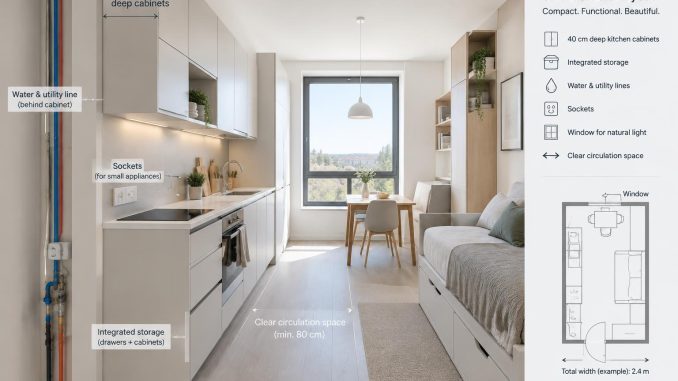 Cuisine ouverte en studio : gagner de la place avec 40 cm