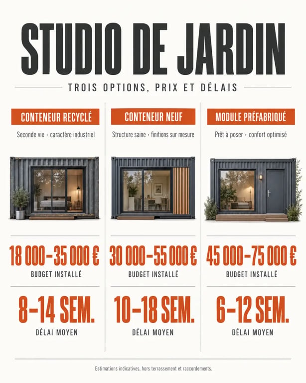 Comparatif des solutions pour construire un studio de jardin moderne avec un conteneur maritime
