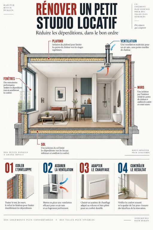Rénovation énergétique d’un studio locatif : ordre des travaux et principales zones de déperdition